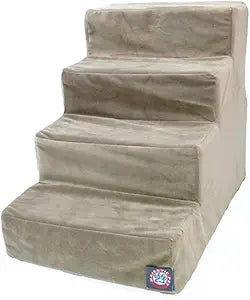 Majestic Pet 4 Step Suede Portable Dog Stairs for Small Dogs to get on Bed Supports 25 lbs or Less â€“ Dog Steps for High Bed with Machine Washable Cover â€“ Pet Stairs for Cats Stone