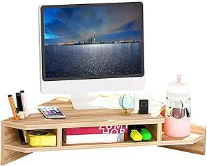 Triangle Monitor Stand Riser,Cut Triangle Save Space Desktop Corner,Desktop corner shelf with drawers wooden computer stand with storage laptop risers office organization. (No drawer)