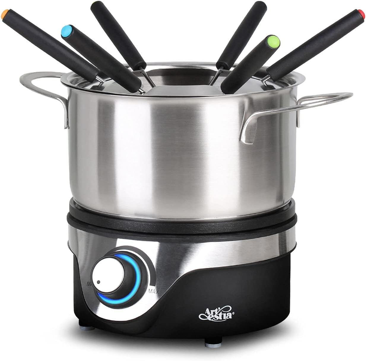 Artestia Electric Fondue Pot Set for Party, Stainless Steel Fondue Pots with Temperature Control Cheese and Chocolate Fondue Sets for 6 People