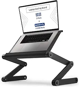 WorkEZ Executive Laptop Cooling Stand, Adjustable Desk for Bed, Foldable with 2 Fans & 3 USB Ports, Computer Lap Desk, PC Holder for Bed, Ergonomic Table Stand, Home Office Supplies, Black