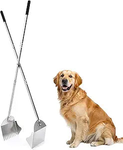 48" Metal Pooper Scooper for Large Dogs, Heavy Duty Stainless Steel Dog Pooper Scooper Large Opening Long Handle for Pet Waste Removal, Grass, Dirt, Gravel,Yard, Indoor, Outdoor
