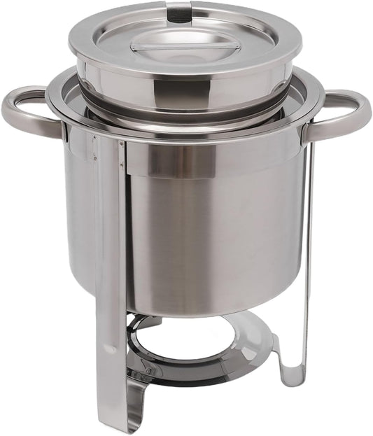 4.23 QT Stainless Steel Round Soup Warmer with Electric Heating Plate Large Soup Chafer with Pot Lid and Frame for Cafeterias, Weddings, Parties, Banquet