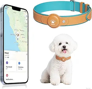 GPS Tracker for Dogs, 2 in 1 Pet Tracking Smart Collar (Only iOS), No Monthly Fee GPS Tracker Dog Collar, Real-time Location Comfortable PU Tracker Tag for Small, Medium Large Dogs(Locator Included)