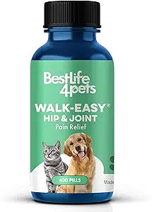 Walk-Easy Cat & Dog Joint Pain Relief, Effective Cat Pain Reliever, Anti Inflammatory & Natural Dog Hip and Joint Supplement Helps with Mobility, Limping, Hip Dysplasia and ACL Tear, 400 Small Pills
