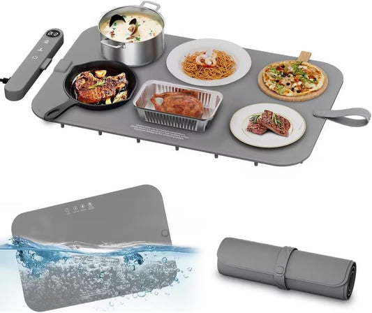 Newise Upgrade Graphene Warming Mat for Food - Full Surface Heating, Waterproof Electric Warming Tray with 6 Temp Modes & 6H Timer for Parties Countertop, Gifts for Mom (Gray)