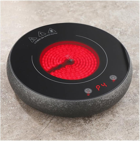Electric Ceramic Tea Stove, Black, Zinc Aluminum Alloy, Mini Ultra-Thin Design, 5-Speed Adjustable Temperature, Infrared Heating Technology, 9.5cm Heating Zone (Ink Ice Flower)