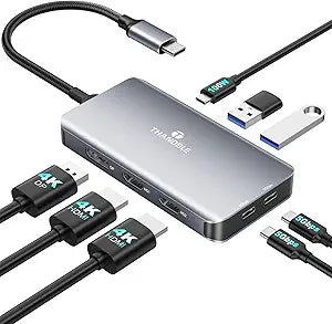 USB C Docking Station Dual Monitor, Laptop Docking Station 3 Monitor, USB C Hub Dual 4K@60Hz HDMI Display with DisplayPort Port, 5Gbps USB-A/C Data Port, 100W PD, for HP/Dell/Lenovo/Laptop