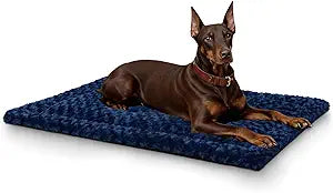 Washable Dog Bed Mat Soft Dog Crate Pad Fluffy Pet Kennel Beds Sleeping Mattress with Non-Slip Bottom for Large Jumbo Medium Small Dogs, 47 x 29 Inch, Blue