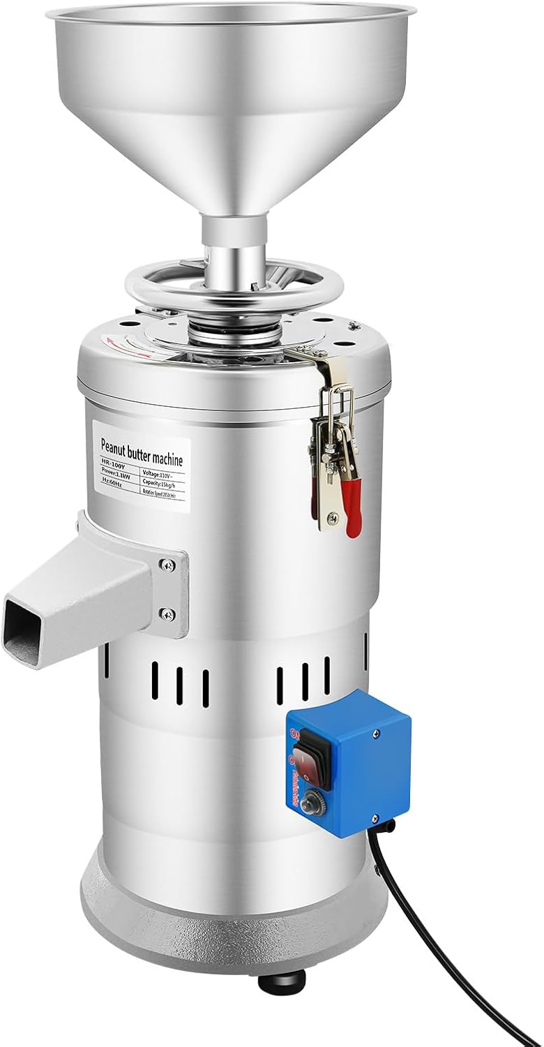 Peanut Butter Maker Machine, 1100W 110V Low Noise Household Commercial Mill Electric Grain Grinder Stainless Steel Sesame Sauce Grinders Nut Butters Machine High Speed Grinding for Herbs Spices