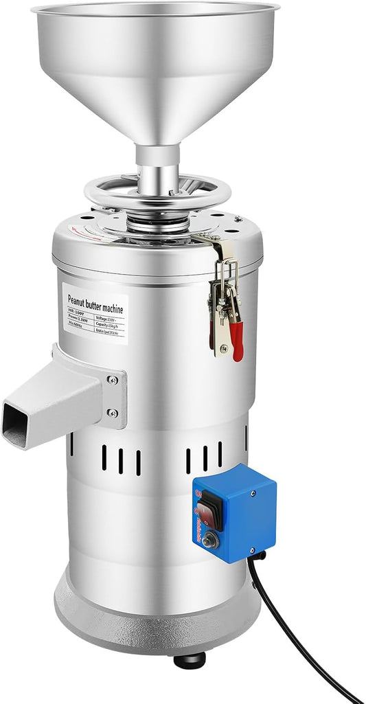 Peanut Butter Maker Machine, 1100W 110V Low Noise Household Commercial Mill Electric Grain Grinder Stainless Steel Sesame Sauce Grinders Nut Butters Machine High Speed Grinding for Herbs Spices