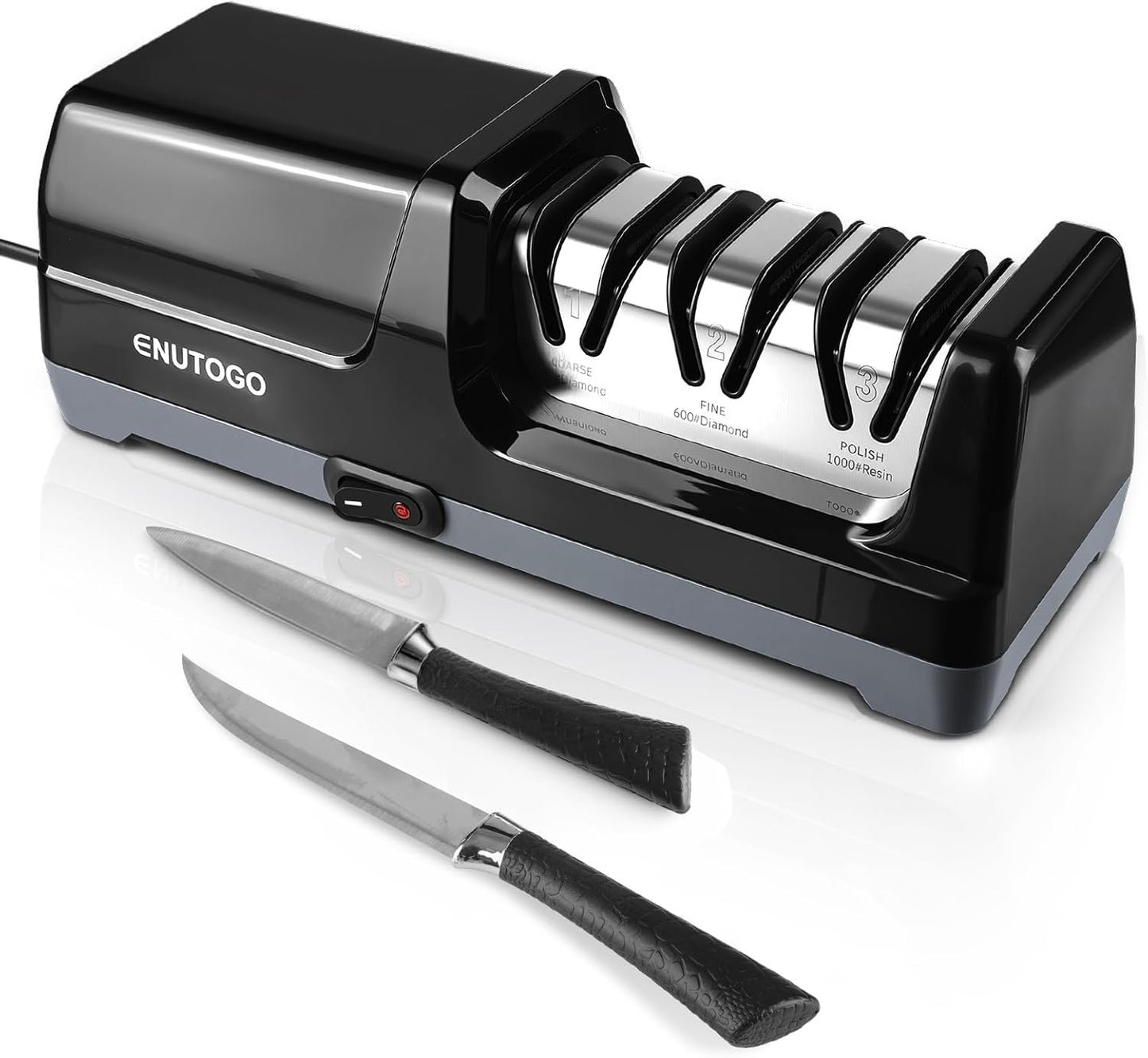 Knife Sharpener, Professional 3-Stage Electric Knife Sharpener for Kitchen Knives, 100% Diamond Abrasive for 20° Precision Angle Guide, Quickly Sharpening and Polish Blades