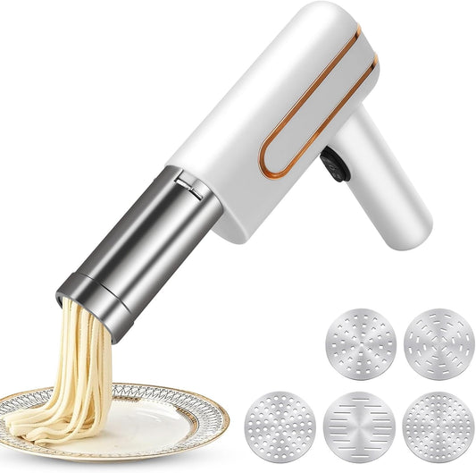 Cordless Electric Pasta Maker Machine, Handheld Portable Noodle Maker With Moulds and Cutter, Homemade Spaghetti Maker