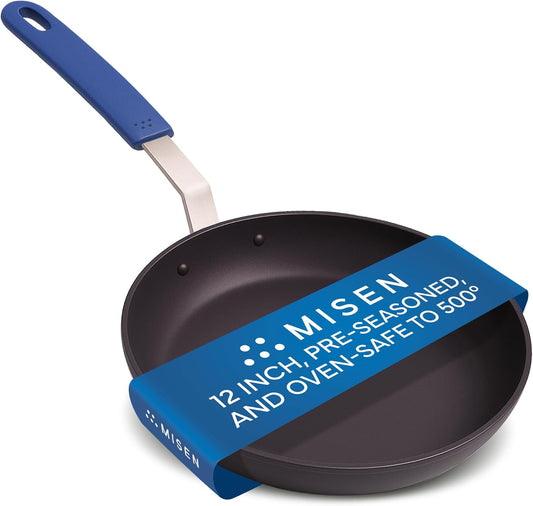 Misen 12 Inch Pre-Seasoned Carbon Steel Fry Pan \u2013 Lightweight, Even Heating, Heat Retention \u2013 Oven Safe to 500°F \u2013 Ideal for Searing, Sautéing, and Frying \u2013 Versatile Durable, Easy to Clean