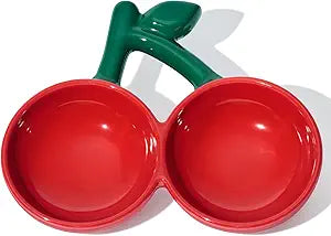 VETRESKA Ceramic Pet Bowl Tilted Design Pet Feeder for Food and Water Anti Vomit Cat Bowls for Indoor Cats Cute Cherry Cat Bowl Dishwasher Safe