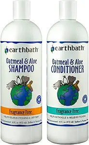 earthbath, Oatmeal & Aloe Dog Shampoo and Conditioner Oatmeal Shampoo For Dogs - Itchy, Dry Skin Relief, Dog Wash, Made in USA, Dog Conditioner, Fragrance Free Pet Shampoos - 16 Oz (1 Set)