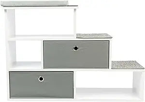 PetFusion Pet Step Window Perch Bookshelf w/ Storage Baskets 28â€ Tall Dog and Cat Perch, 8â€ Stair Height Multi-Functional Modern Furniture w/ Carpeted Step Pads & 1â€ Thick Premium Foam Pad