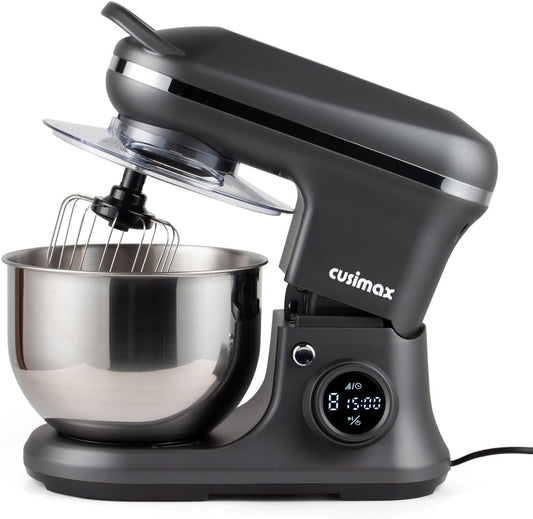 CUSIMAX Stand Mixer, Dough Mixer with Digital Switch Control Timer 15mins & 8-Speed, 5-Quart 650W kitchen Electric Mixer, Tilt-Head with handle, Dough Hook, Wire Whip & Beater, Grey