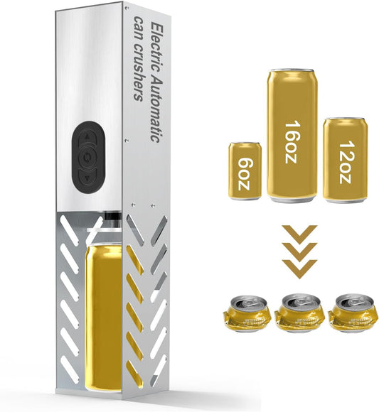 Electric Can Crusher Wall Mounted, Automatic Can Crushers for Recycling 8oz, 12oz & 16oz Cans, Fill 1 can at a Time, for Recycling Aluminum Seltzer, Cola, Beer Cans, Iced Tea