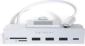 Satechi USB C Hub, iMac USB Adapter, USB C Data Port, USB-A 3.0 Data, Micro/SD Card Readers, USB C Clamp Hub for iMac M4, Does Not Fit 2020 iMac & Earlier Models - Silver