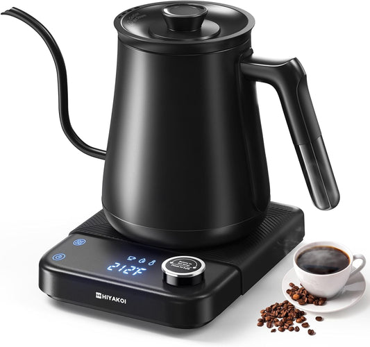 Gooseneck Electric Kettle with ±1℉ Temperature Control, Pour Over Kettle for Coffee & Tea, 1200W Rapid Heating, Stainless Steel Water Boiler with 12H Keep Warm & Built-in Timer, 0.8L/27oz