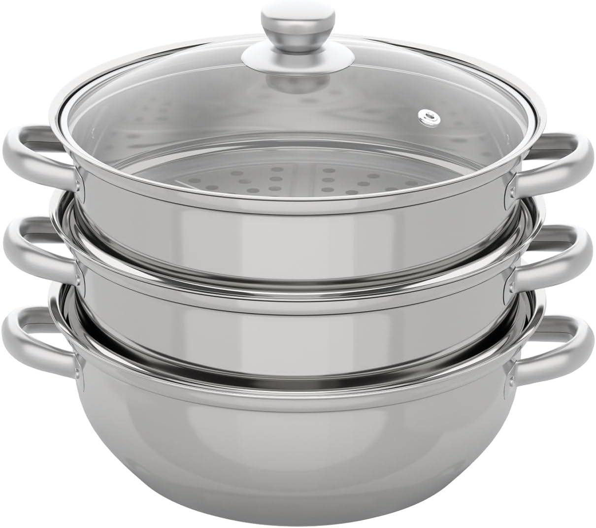 3 Tiers Steamer Pot for Cooking 11 Inch Stainless Steel Steamer Basket Multipurpose Steam Pot Vegetable Dumpling Food Steamers for Gas Electric Stove