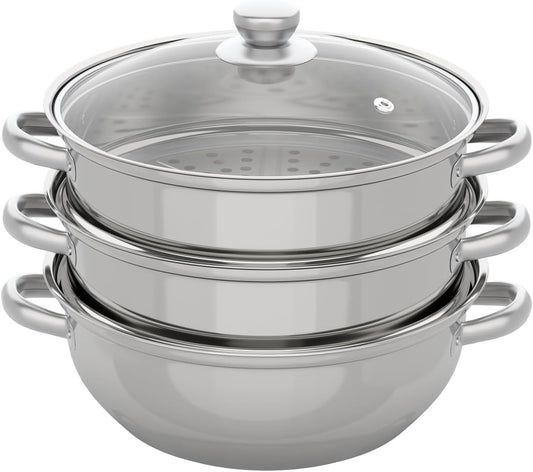 3 Tiers Steamer Pot for Cooking 11 Inch Stainless Steel Steamer Basket Multipurpose Steam Pot Vegetable Dumpling Food Steamers for Gas Electric Stove