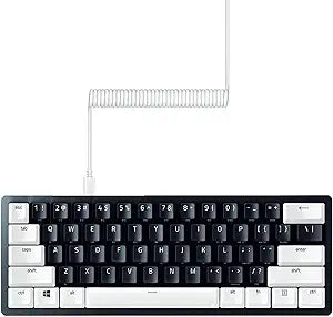 Razer PBT Keycap + Coiled Cable Upgrade Set: Durable Doubleshot PBT - Universal Compatibility - Keycap Removal Tool & Stabilizers - Tactically Coiled & Designed - Braided Fiber Cable - Mercury White