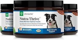 Ultimate Pet Nutrition Nutra Thrive Canine, 40-in-1 Nutritional Powder Supplement for Dogs with Digestion and Immune Support, Vitamins, Minerals, Probiotics, Enzymes, 30 Scoops (Pack of 3)