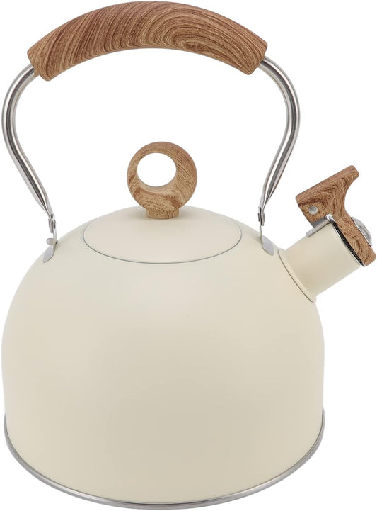 Whistling Tea Kettle, 2.5 Liter Tea Kettle for Stove Top Stainless Steel Kettle Stove Top with Handle for Electric Stove Gas Stove (Beige)
