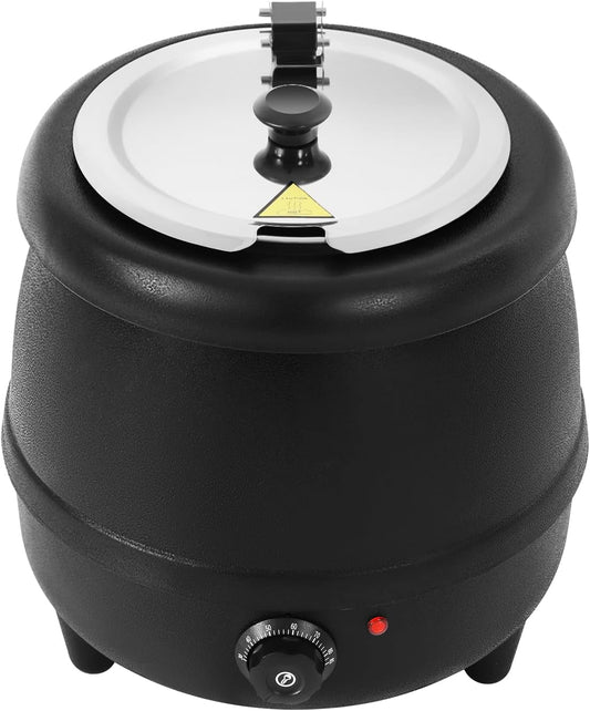 110V 400W Commercial Soup Warmers, 10.5-Quart Black Soup Kettle with Lid and Removable Stainless Steel Inset Pot, Electric Soup Kettle for Restaurants and Families
