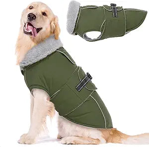 Lelepet Warm Dog Coat Waterproof Dog Jacket for Large Dogs Reflective Fleece Vest with Adjustable Buckle Hook & Loop Windproof Cold Weather Coats for Small Medium Large Dogs, Army Green, L