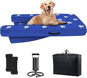 Inflatable Dock Platform, Dog Boat Ramp Floating Non-Slip Oxford and PVC with Water Ramp for Dogs Pool, Dock, Lake with Traction Rope, Manual Air Pump (4.7ft x 3ft x 6in) Blue