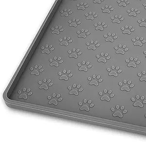 Ptlom Grey Pet Placemat for Dog and Cat, Waterproof Anti-Slip Pet Feeding Bowl Mats for Food and Water, Small Medium Large Tray Mat Prevent Residues from Spilling to Floor, Silicone, 31.5" 23.6"