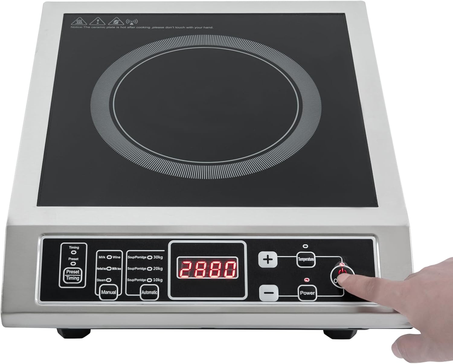 2000W Electric Induction Cooker with Digital Sensor, Commercial Induction Cooktop with 8 Temp Levels, 4.1ft Countertop induction Burner, Auto-Shut-Off