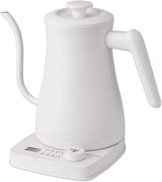 1.0L 1500W Gooseneck Electric Kettle - Stainless Steel Interior - Rapid-Boil - Auto Shut-Off, Boil-Dry Protection, Temperature Control, LED Indicator - White by The Display Guys