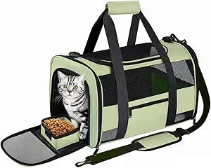 20" Large Soft Sided Cat Carrier Pet Carrier for Cats Dogs Under 25 lbs, Folding Dog Carrier Cat Carrier for 2 Cats Travel Carrier Bag, Green