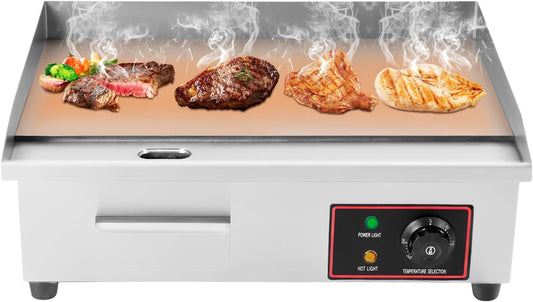 Commercial Electric Griddle, 22" Electric Countertop Griddle Flat Top Grill Hot Plate BBQ Countertop 1.6kw, Adjustable Temp Control 122-572℉, for Restaurant Kitchen