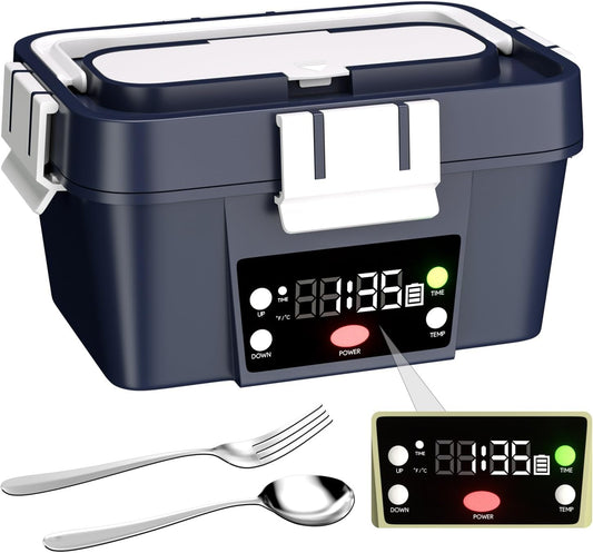 Gorgeous Cordless Electric Lunch Box, Smart Timer Auto Heating Lunch Box with Large Capacity, 10000mAh Rechargeable Food Warmer for Work, Car, Home, Leakproof Bento Container for Adults (Dark Blue)