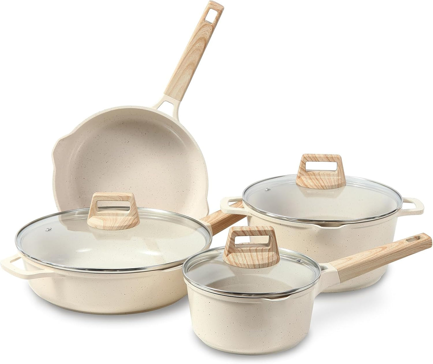 ESLITE LIFE Nonstick Cookware Sets, 7 Pcs Ceramic Coating Pots and Pans Set Kitchen Cooking Set, Compatible with All Stovetops (Gas, Electric & Induction), PFOA Free, White