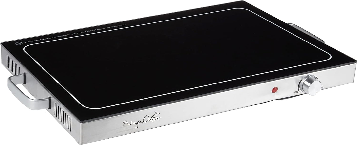 Megachef Electric Warming Tray with Adjustable Temperature Control, 24 in, Silver, Black