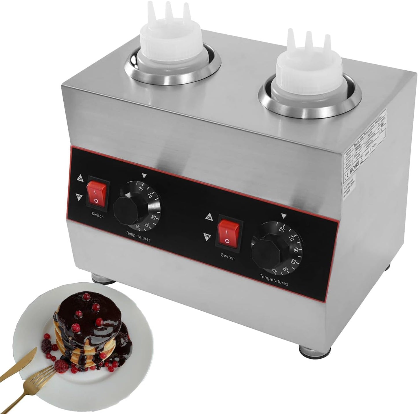 110V Cheese Sauce Warmer Jam Heat Preservation Machine 2 Pot Cheese Chocolate Sauce Heater Electric Sauce Warmer