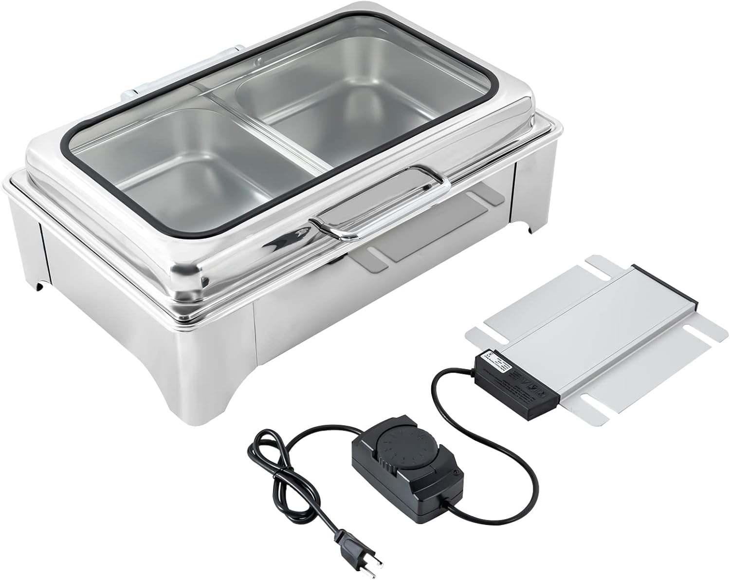 Electric Chafing Dish, Chafing Dish Buffet Set 9 Gears Temperature Control with Glass Lid&Handle Stainless Steel Food Warmer Catering Buffet Servers and Warmers for Hotel Restaurant Banquet