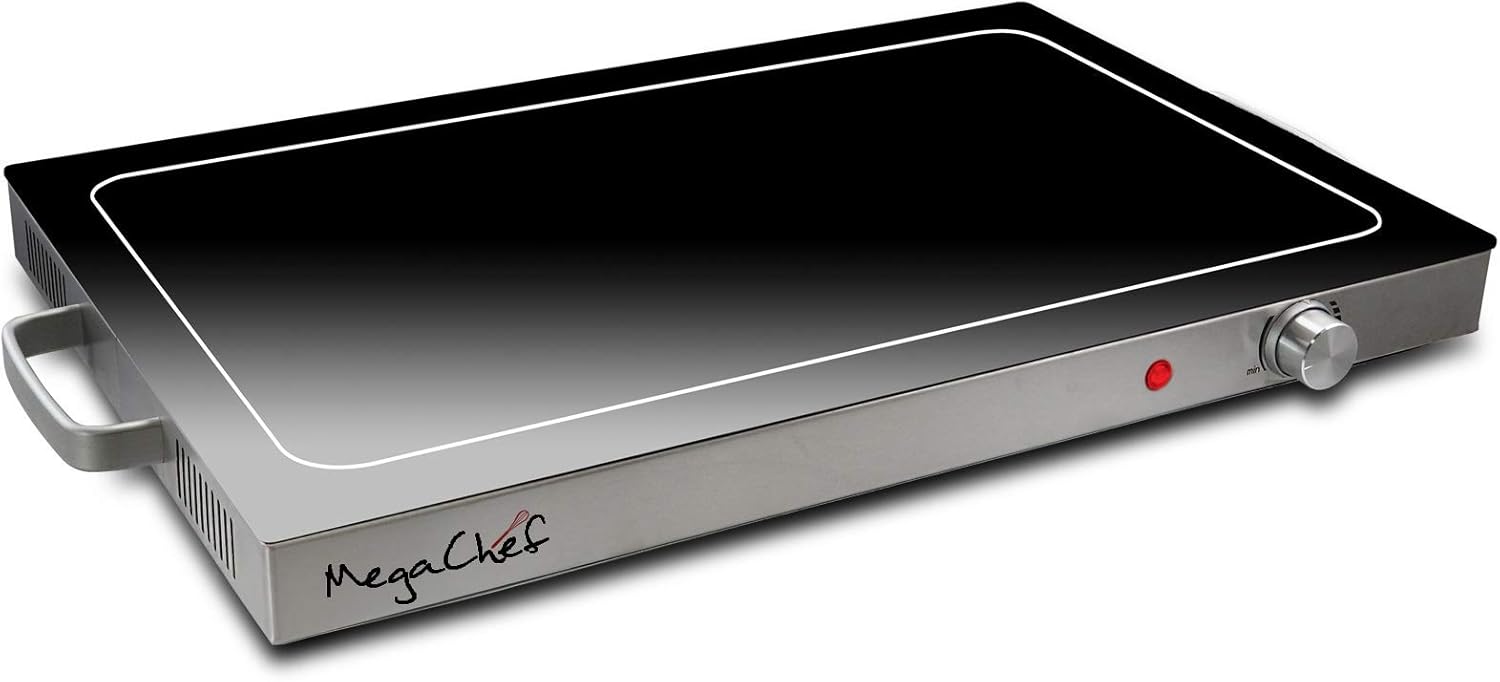 Megachef Fully Adjustable Buffet and Banquet Electric Food Hot Plate Warming Tray, 25", Black and Chrome