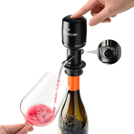 Vinxper Wine Aerator Adjustable 0-4 Hours, Rechargeable Wine Air Aerator, Electric Wine Decanter, Wine Pourer for Wine, Gift for Men, Boyfriend, Dad (Black)