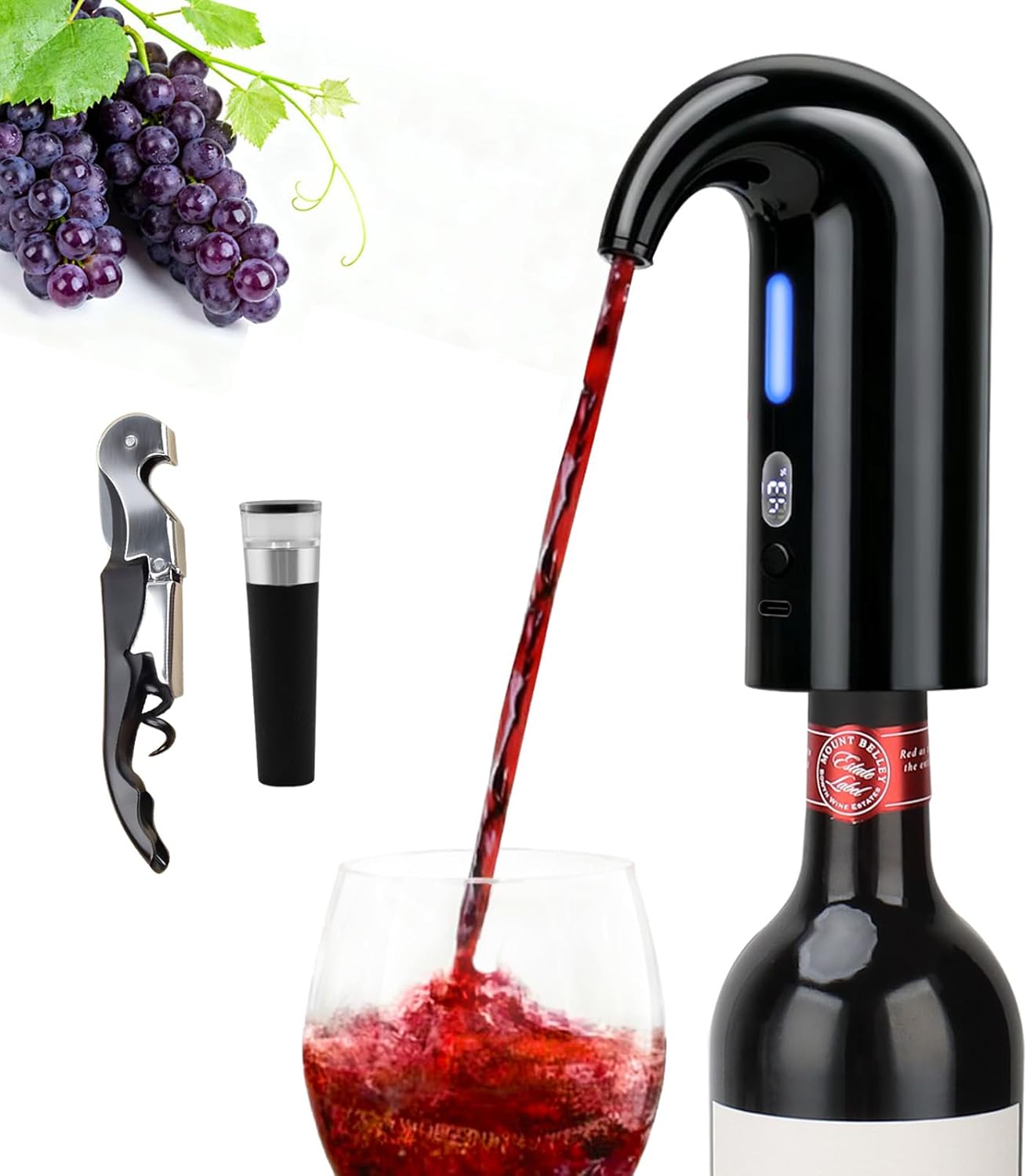 Electric Wine Aerator Dispenser Set \u2013 Automatic Wine Decanter & Pourer with LED Display, 200ml Smart Pour Control, Rechargeable Wine Pump & Stopper, Perfect Christmas Gifts for Wine Lovers