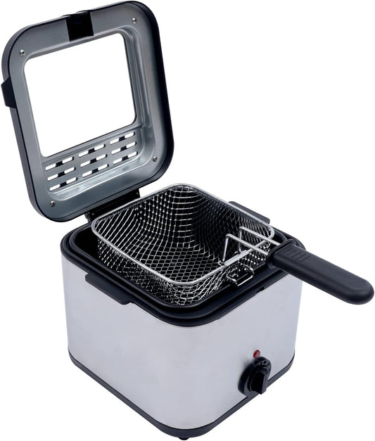 2.5L(2.6QT) Stainless Steel Electric Deep Fryer 1000W with Frying Basket - Professional Cooker for Chicken, Shrimp, Fries & Chips, 110V (Silver)‌