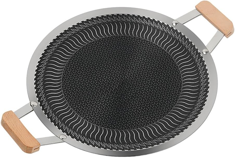 DTIUYIOP Korean Grill Pan,Nonstick Round Griddle Grill Pan, Portable Round Cast Stainless Steel Skillet with Handle for Indoor or Outdoor Grilling for Induction Gas Stove Electric Cooktop,L