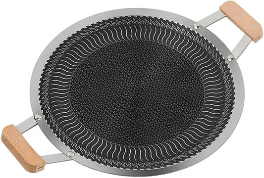DTIUYIOP Korean Grill Pan,Nonstick Round Griddle Grill Pan, Portable Round Cast Stainless Steel Skillet with Handle for Indoor or Outdoor Grilling for Induction Gas Stove Electric Cooktop,L