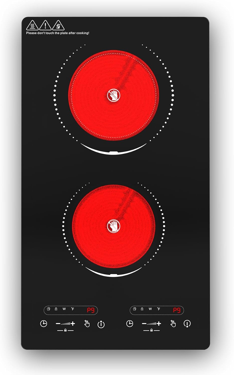 VBGK Electric Cooktop,110V 2100W 2 Burner Electric Cooktop,Countertop and Built-in Stove top with 9 Power Levels,Child Safety Lock, Timer, LED touch control,Overheat Protection