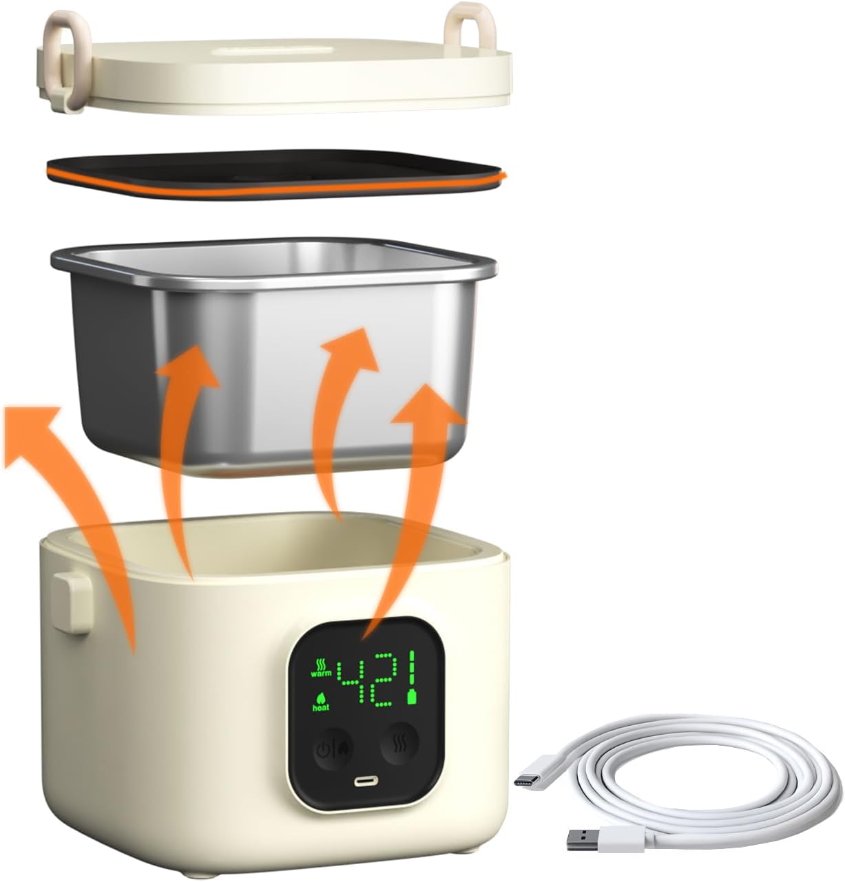 Electric Lunch Box for Adults Woman,Cordless Electric Lunch Box for Youth,Rechargeable Portable Food Warmer 800ml Inner Container,Waterless Heating Fast Heating Lunchbox,Digital Display